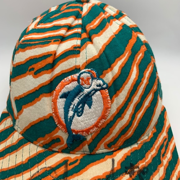 VTG 90s Zubaz Miami Dolphins Retro Logo Zebra Pattern Snapback Hat Autographed - Picture 2 of 16